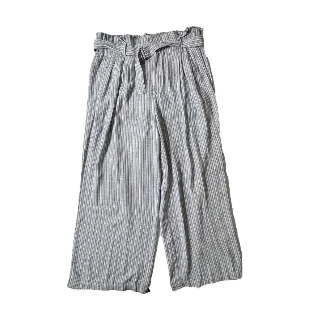 Banana Republic Pants Women's 16 Wide Leg High Rise Linen Blend Blue Stripe